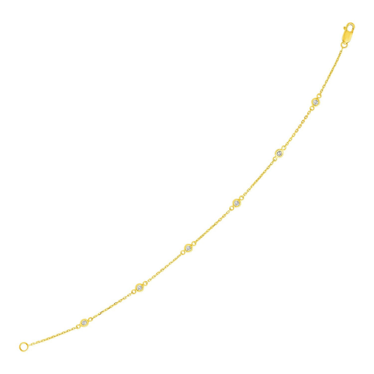 Pulsera de oro amarillo de 14 quilates de 7 pulgadas con estaciones de diamantes