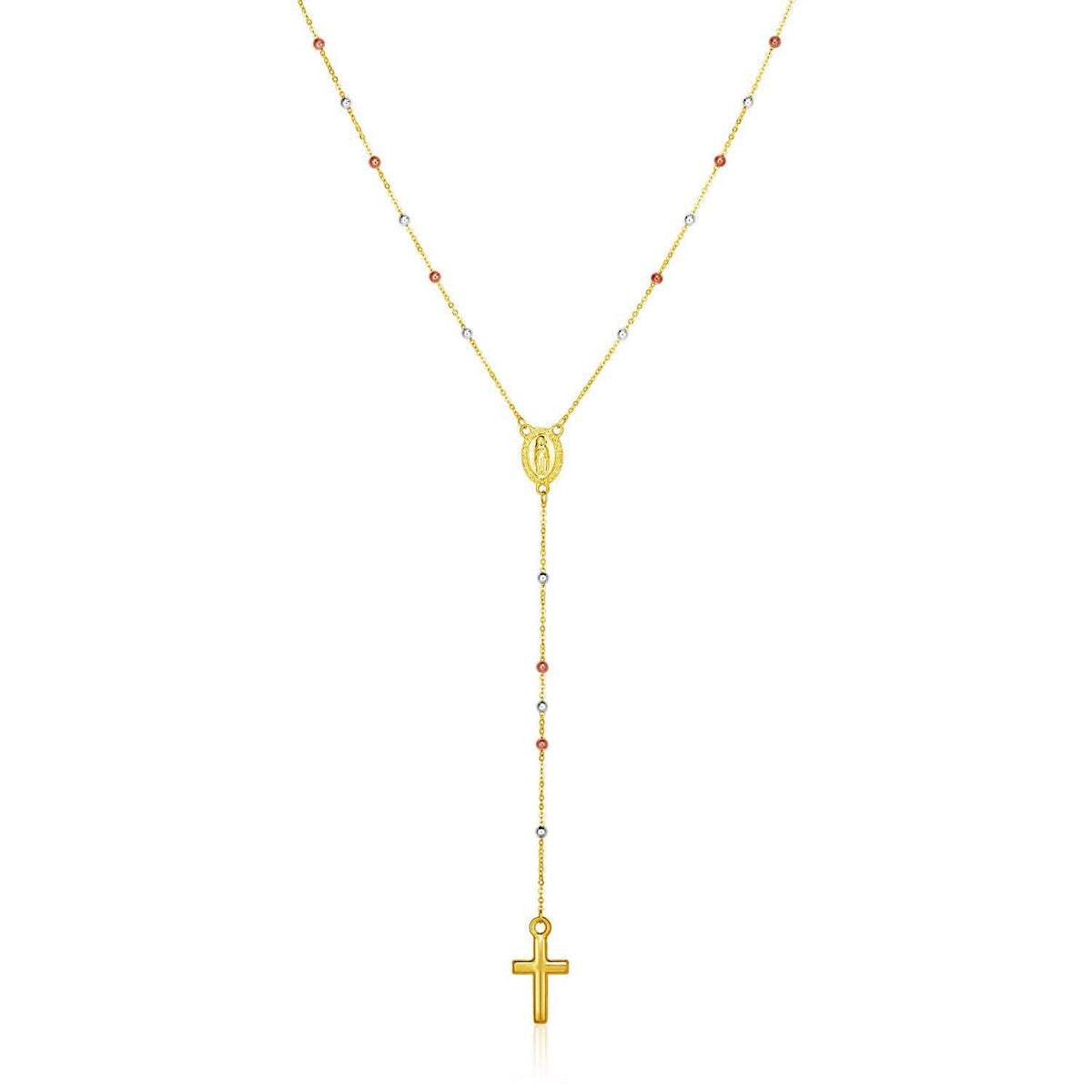 Collar Rosario Lariat de Oro Tricolor de 14k