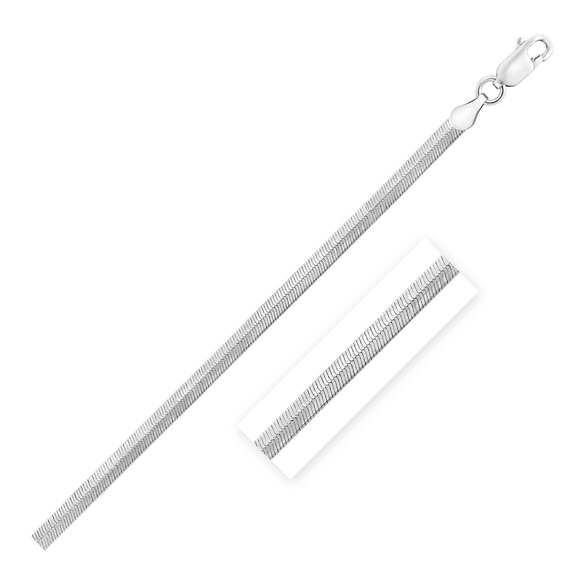 Cadena tipo espiga de plata esterlina chapada en rodio (3.30 mm)