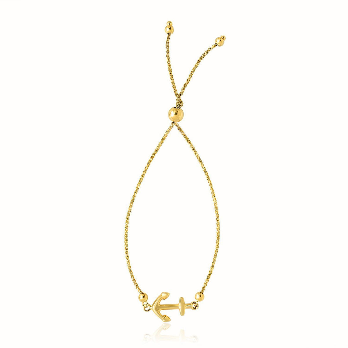Pulsera estilo lazo ajustable con diseño de ancla en oro amarillo de 14k