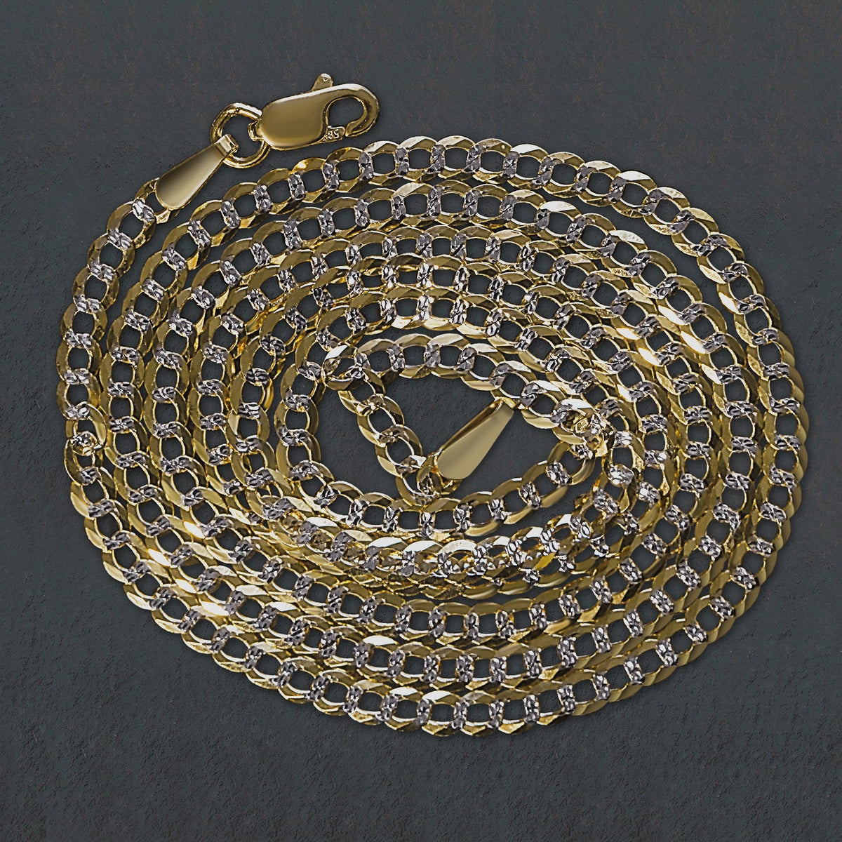 Cadena tipo cubana pavé en oro de dos tonos de 14k (2.60 mm)