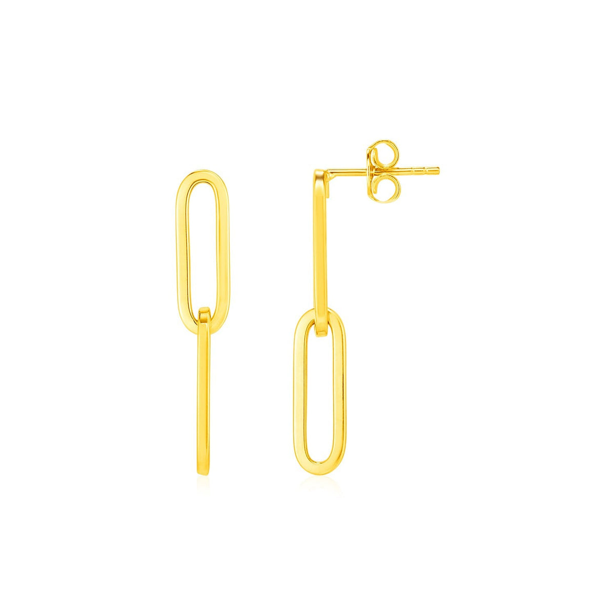 Pendientes de cadena tipo clip de dos eslabones en oro amarillo de 14K