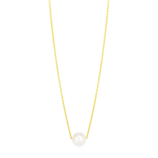 14k Yellow Gold Pearl Solitaire Necklace