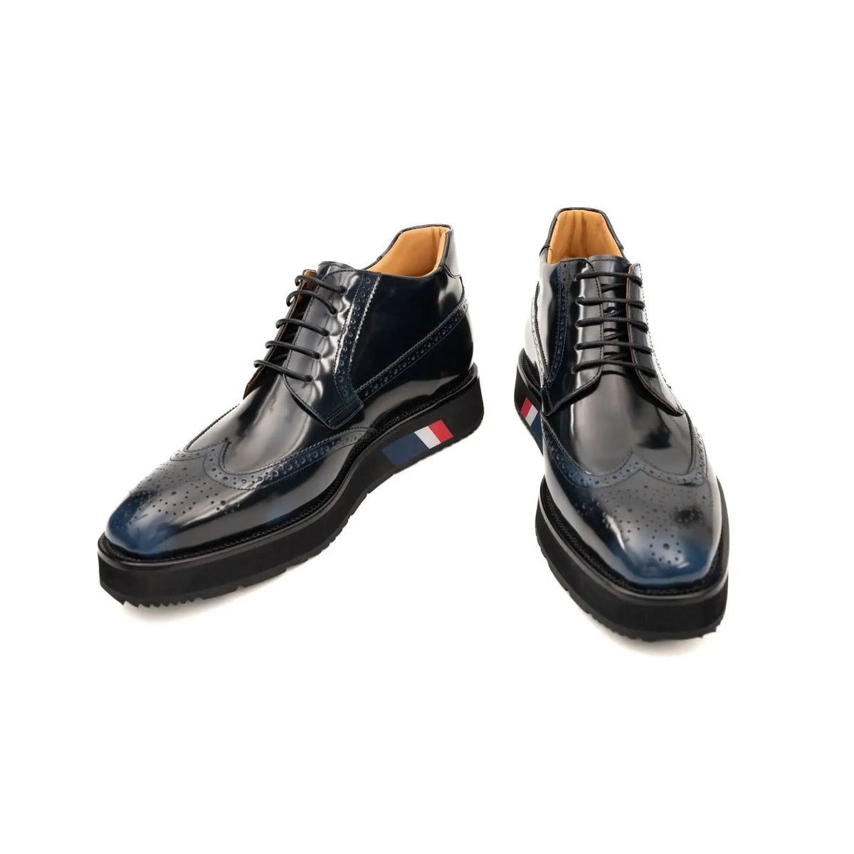 Blue-Black Platform Cow Leather Derby Shoes