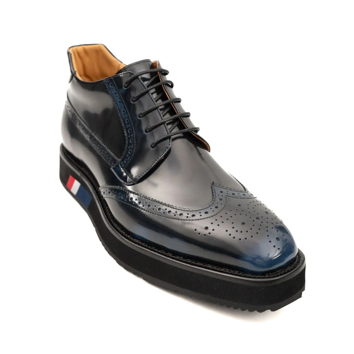 Blue-Black Platform Cow Leather Derby Shoes