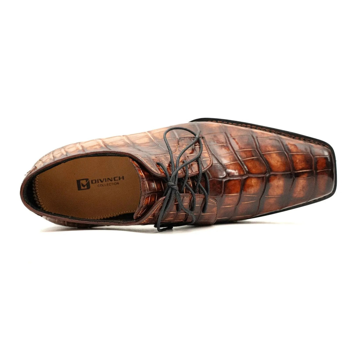 Brown-Black Crocodile Leather Derby Shoes