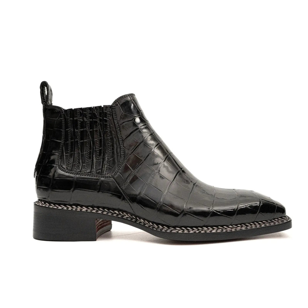 Black Crocodile Leather Chelsea Boots
