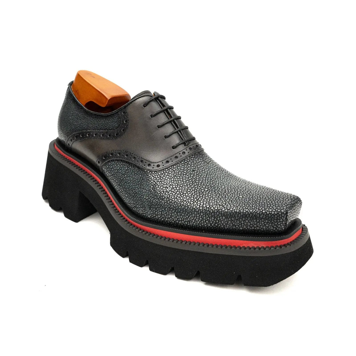 Gray Stingray Leather Oxford Shoes