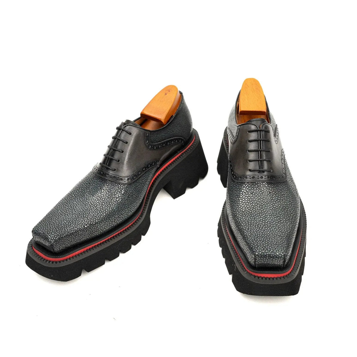 Gray Stingray Leather Oxford Shoes