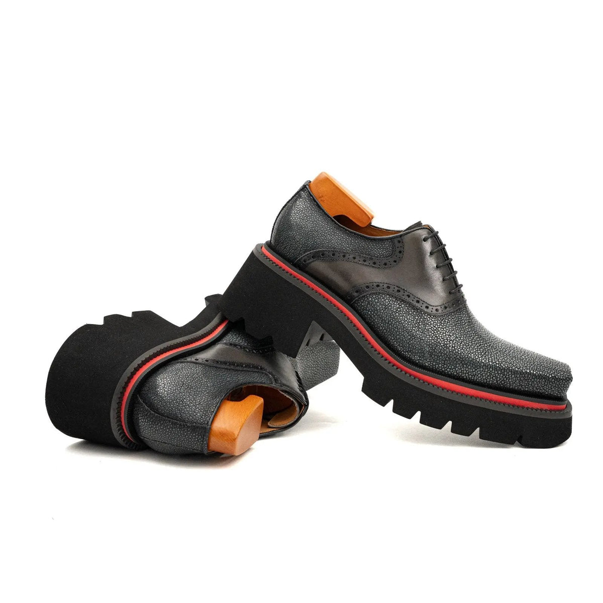 Gray Stingray Leather Oxford Shoes