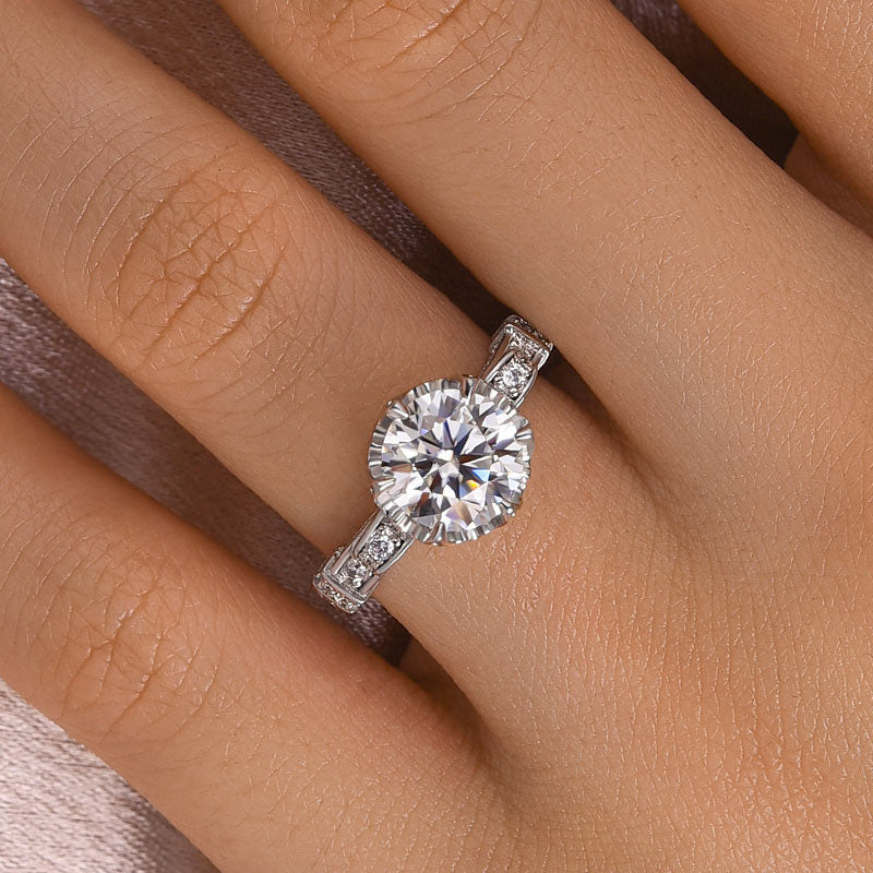 Rodiffy Moissanite 2.0Ct Round Cut Twist White Gold Promise Bridal Ring