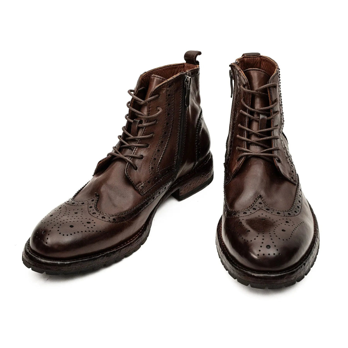 Brown Wingtip Calf Leather Ankle Boots