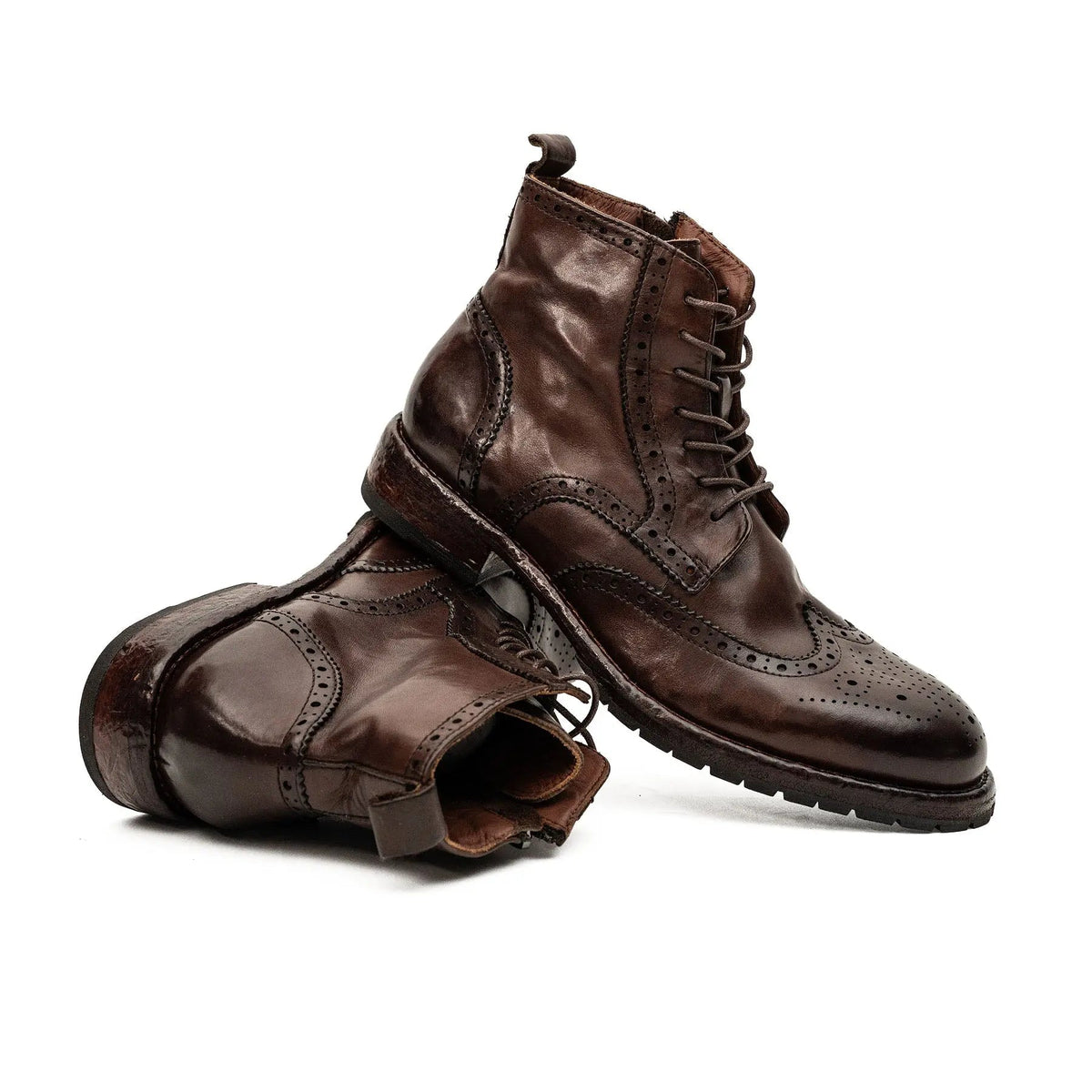 Brown Wingtip Calf Leather Ankle Boots