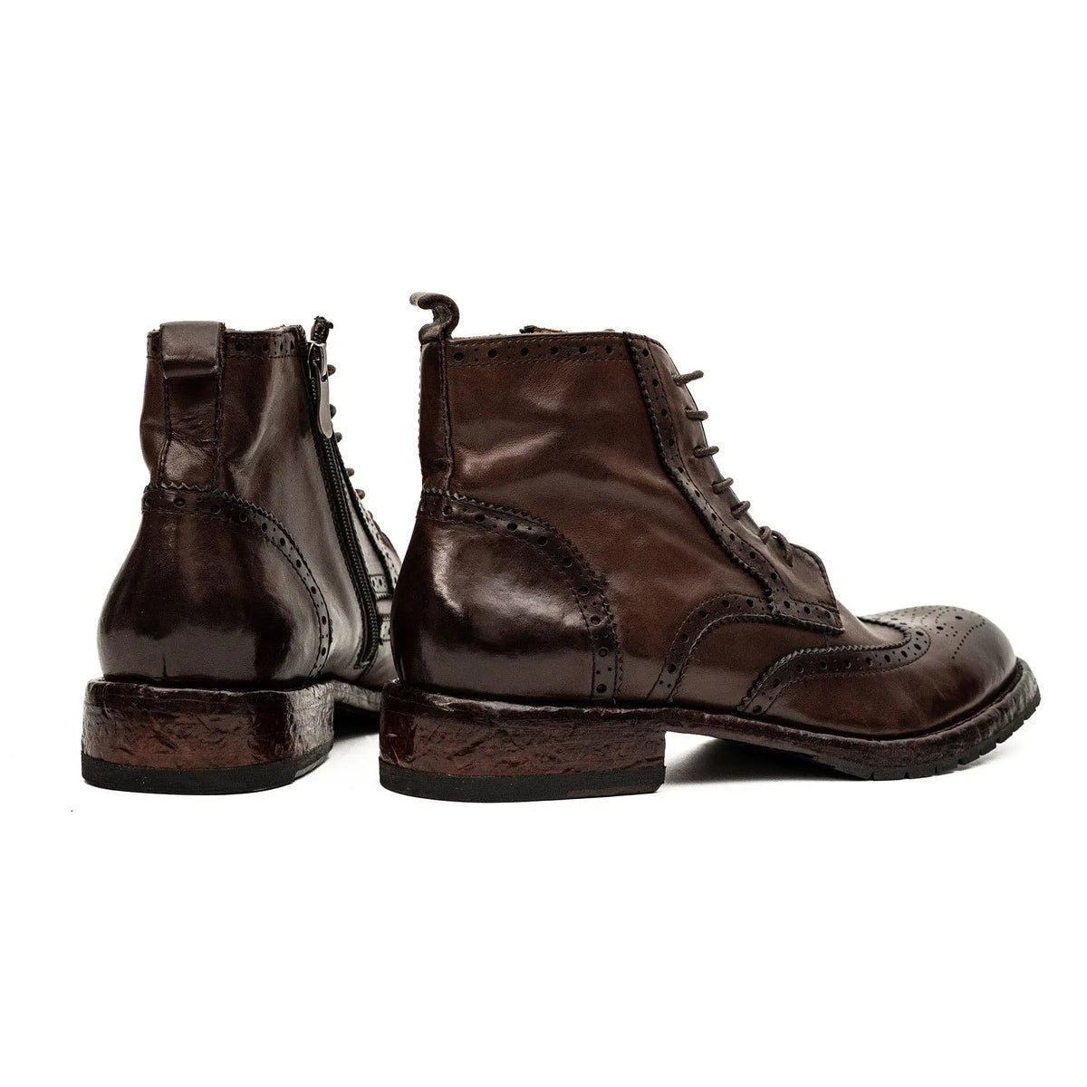 Brown Wingtip Calf Leather Ankle Boots