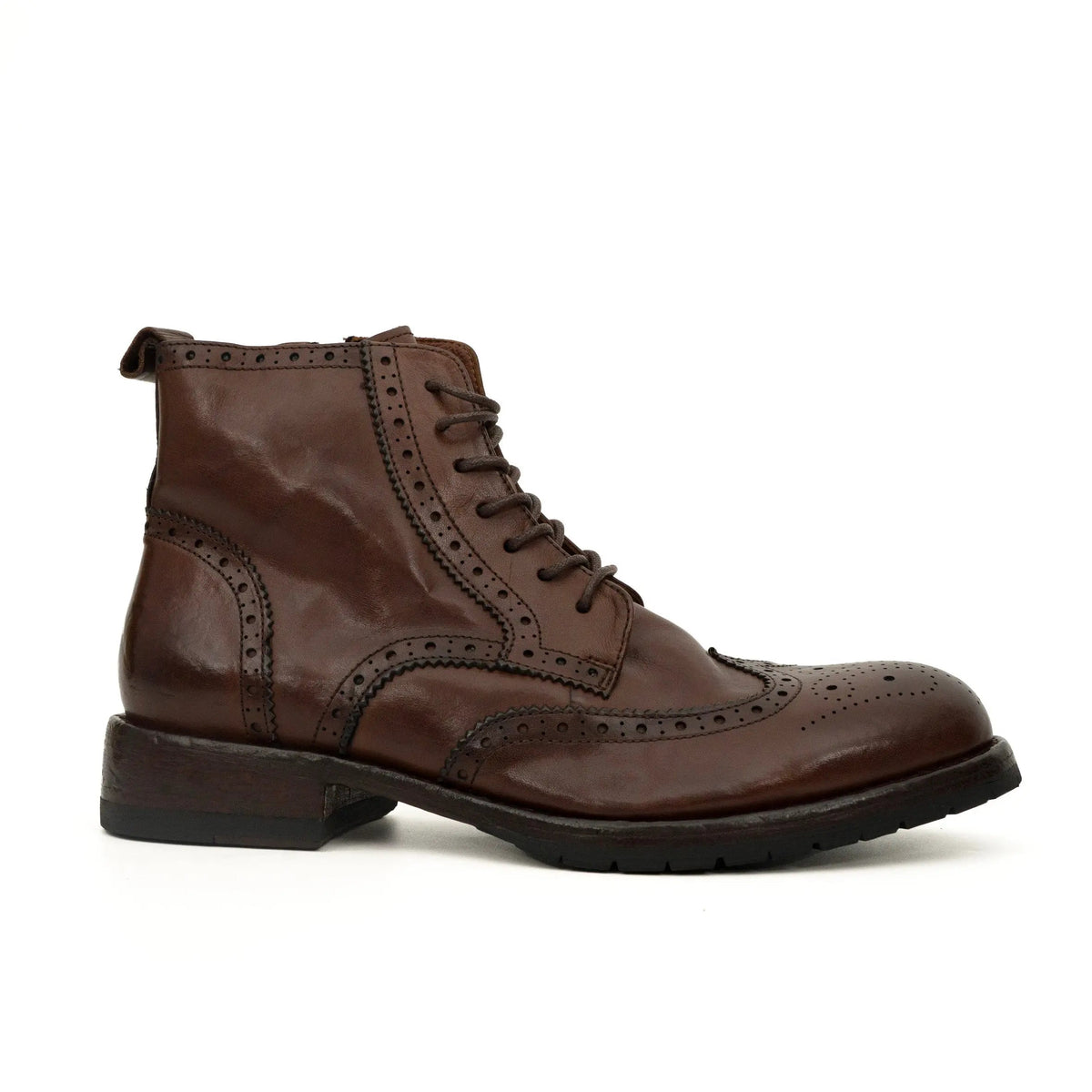 Brown Wingtip Calf Leather Ankle Boots
