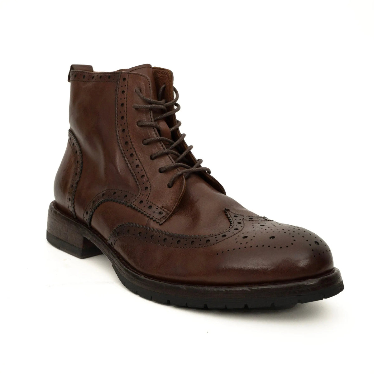 Brown Wingtip Calf Leather Ankle Boots