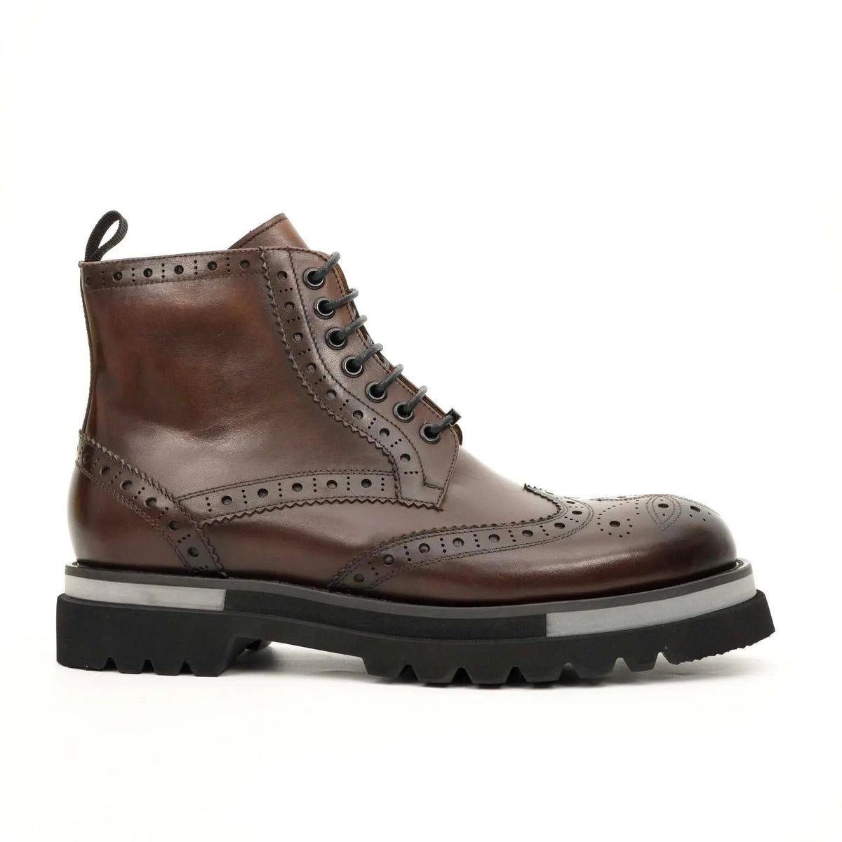 Brown Wingtip Cow Leather Ankle Boots