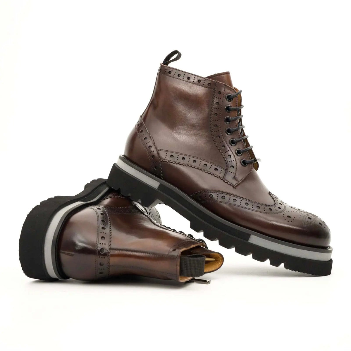 Brown Wingtip Cow Leather Ankle Boots