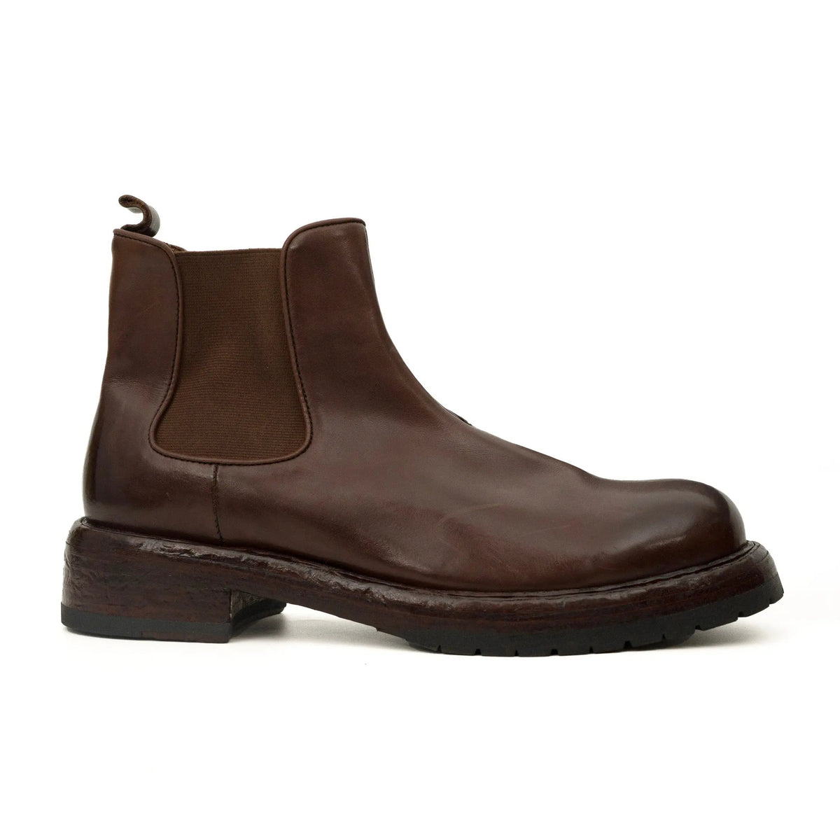 Brown Plain-Toe Cow Leather Chelsea Boots