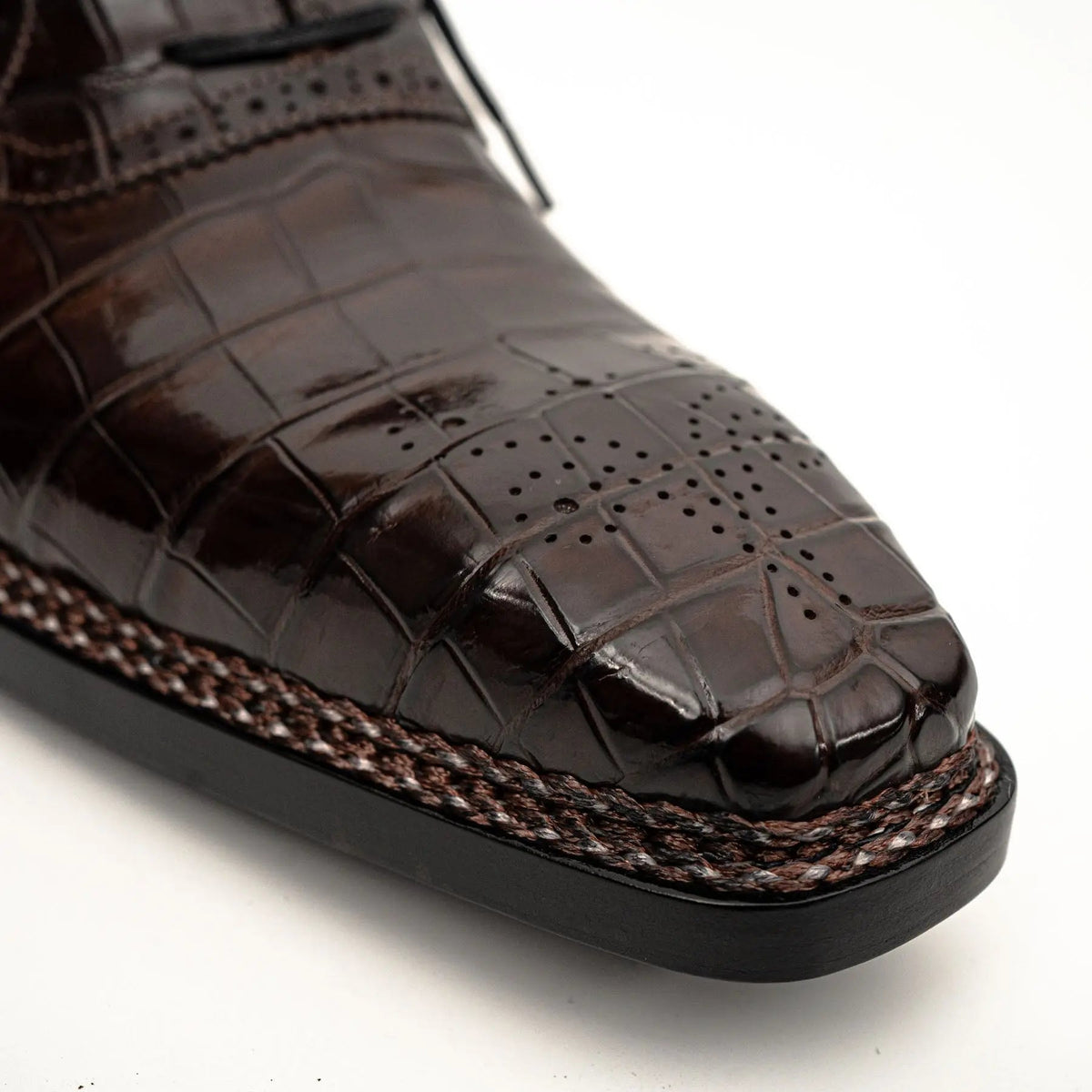 Dark Brown Plain-Toe Crocodile Leather Derby Shoes