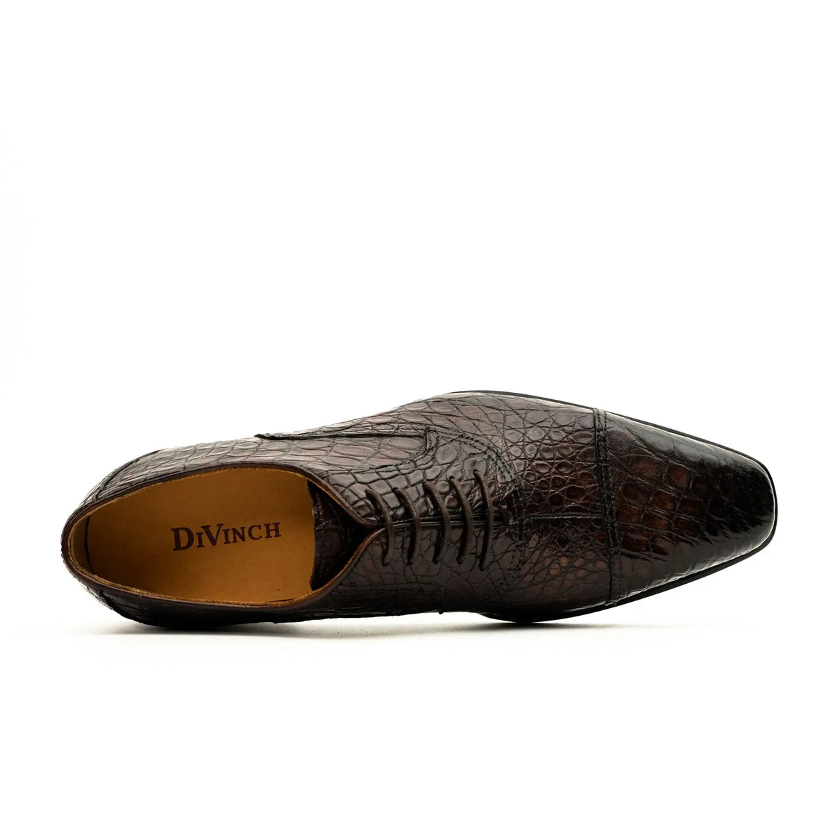 Dark Brown Cap-Toe Crocodile Leather Oxford Shoes
