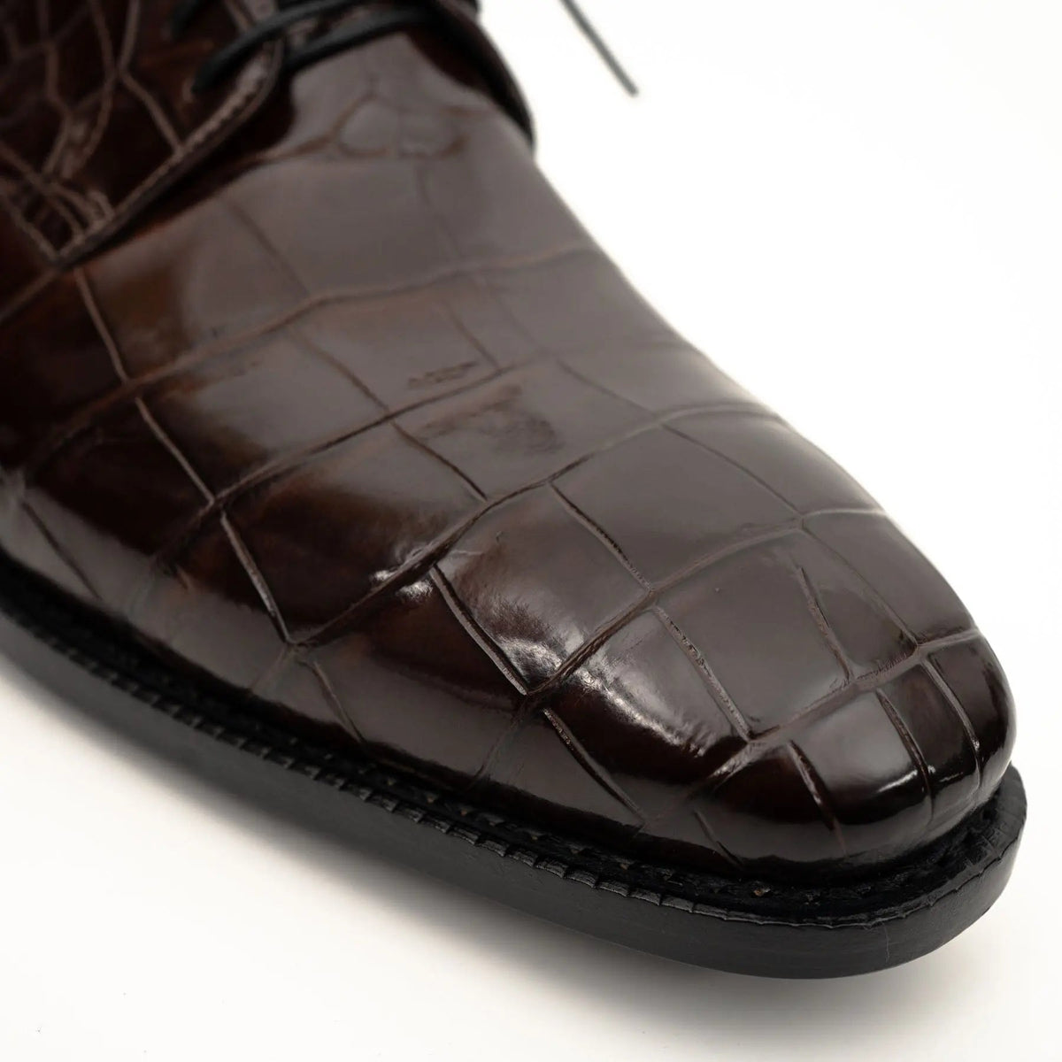 Dark Brown Plain-Toe Crocodile Leather Derby Shoes