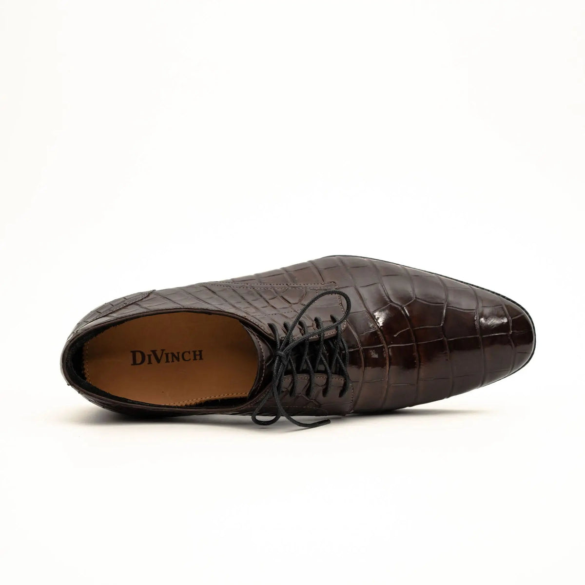 Dark Brown Plain-Toe Crocodile Leather Derby Shoes