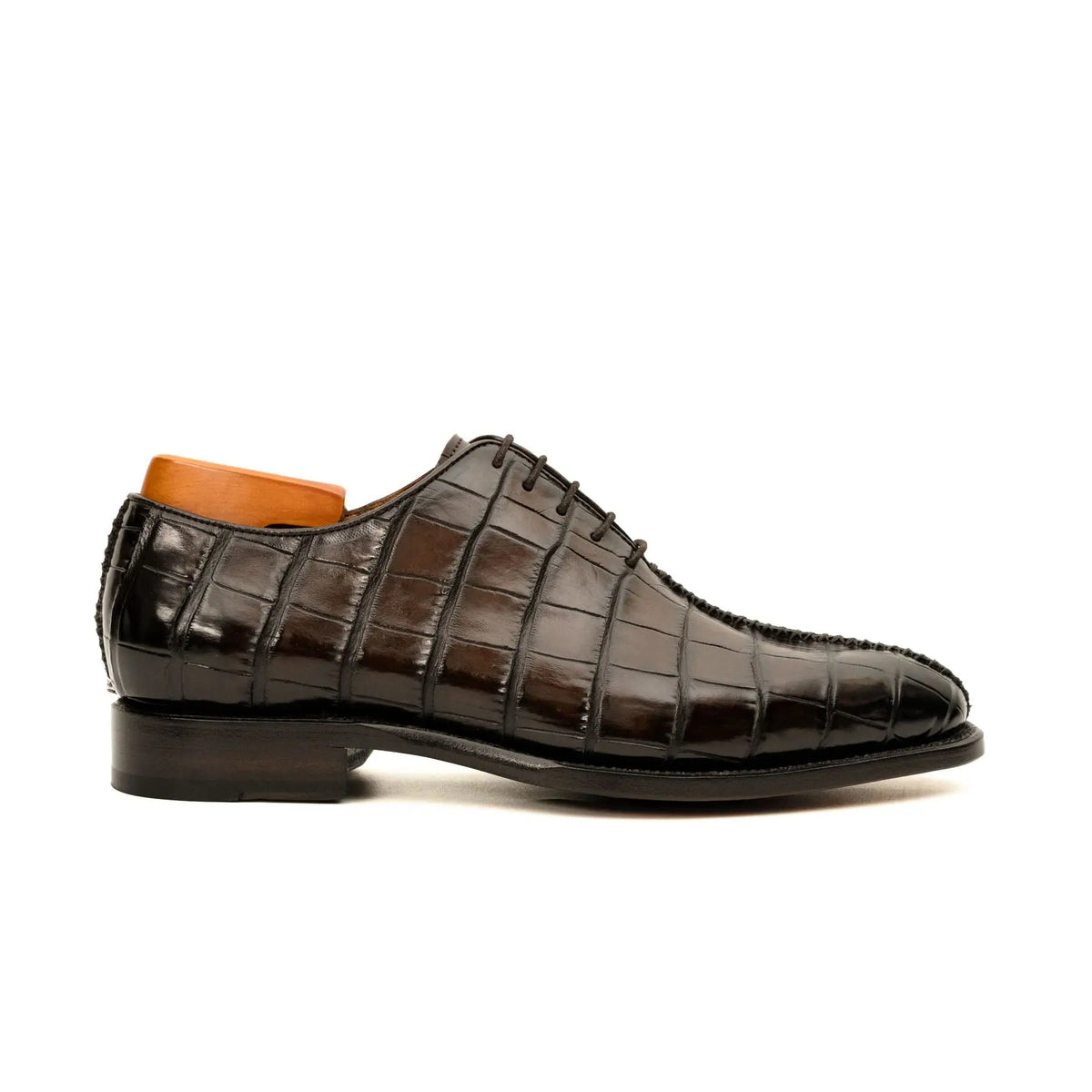 Dark Brown Square-Toe Crocodile Leather Oxford Shoes