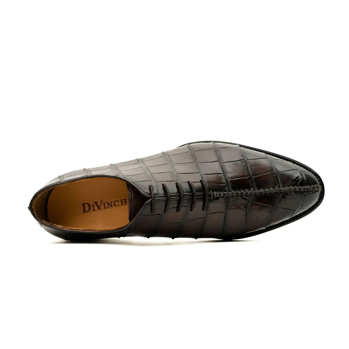 Dark Brown Square-Toe Crocodile Leather Oxford Shoes