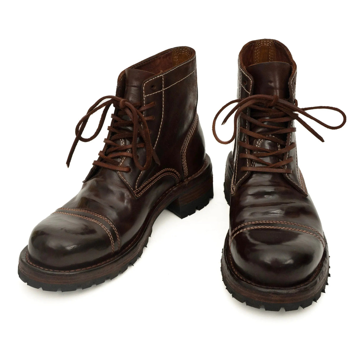 Dark Brown Cap-Toe Horse Butt Leather Ankle Boots