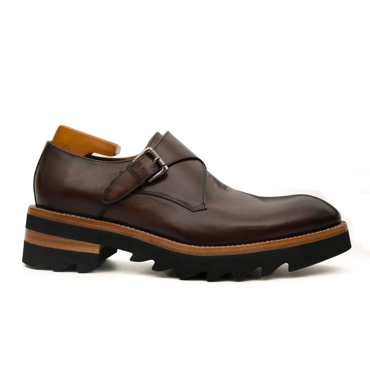 Dark Brown Plain-Toe Cow Leather Monk Shoes