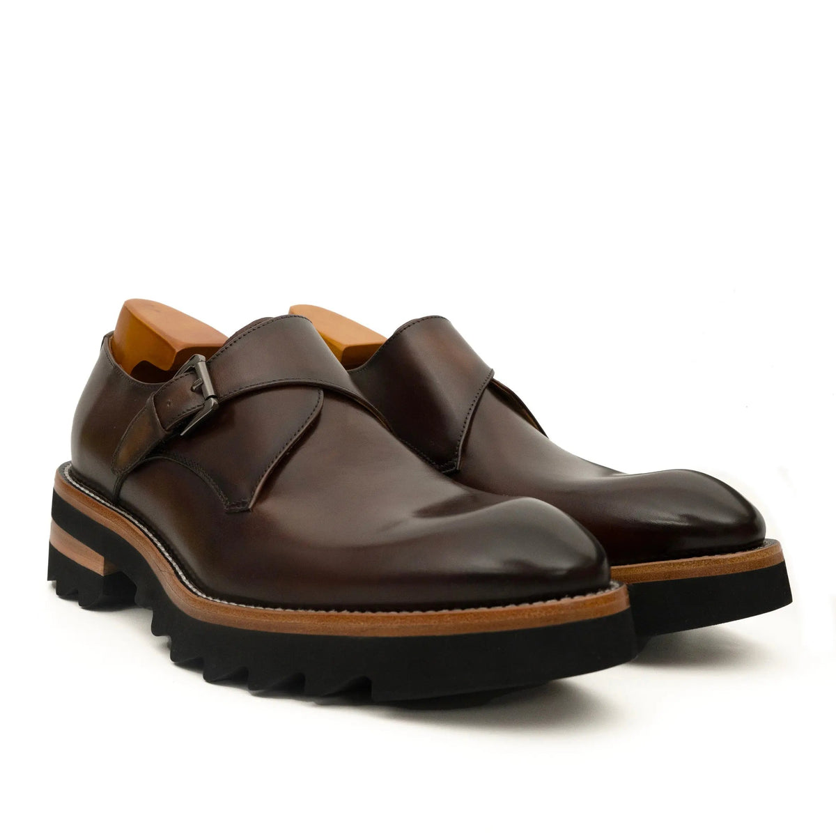 Dark Brown Plain-Toe Cow Leather Monk Shoes