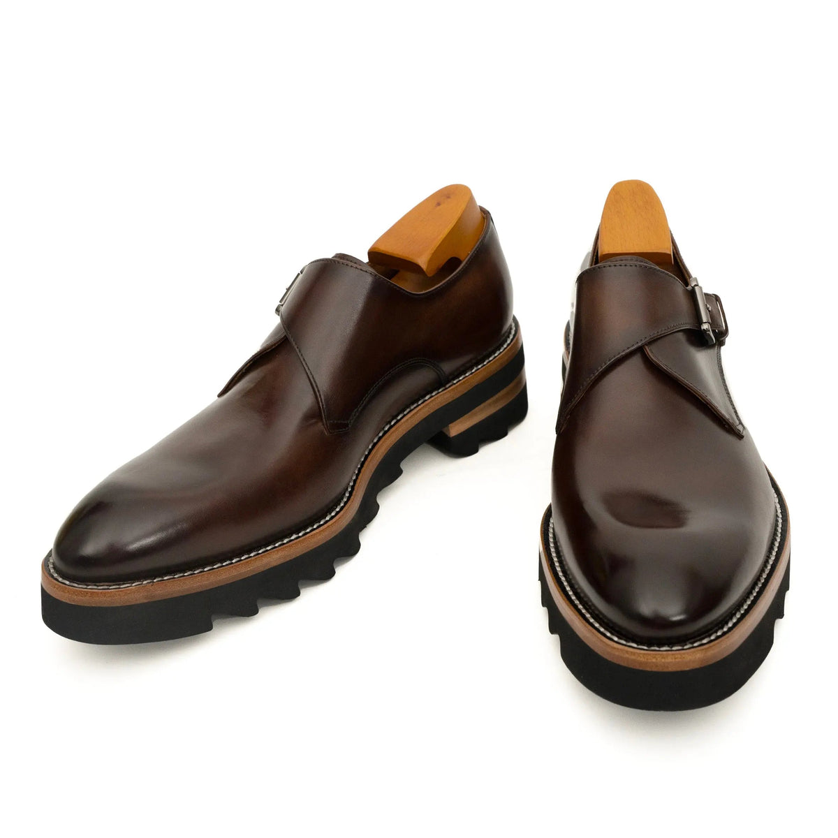 Dark Brown Plain-Toe Cow Leather Monk Shoes