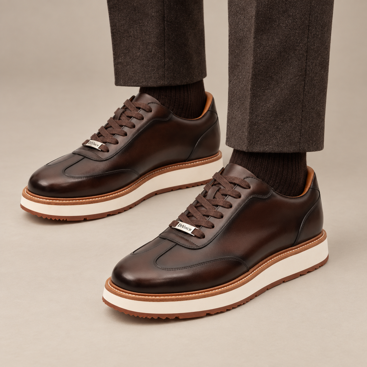 Dark Brown Plain-Toe Calf Leather Casual Shoes
