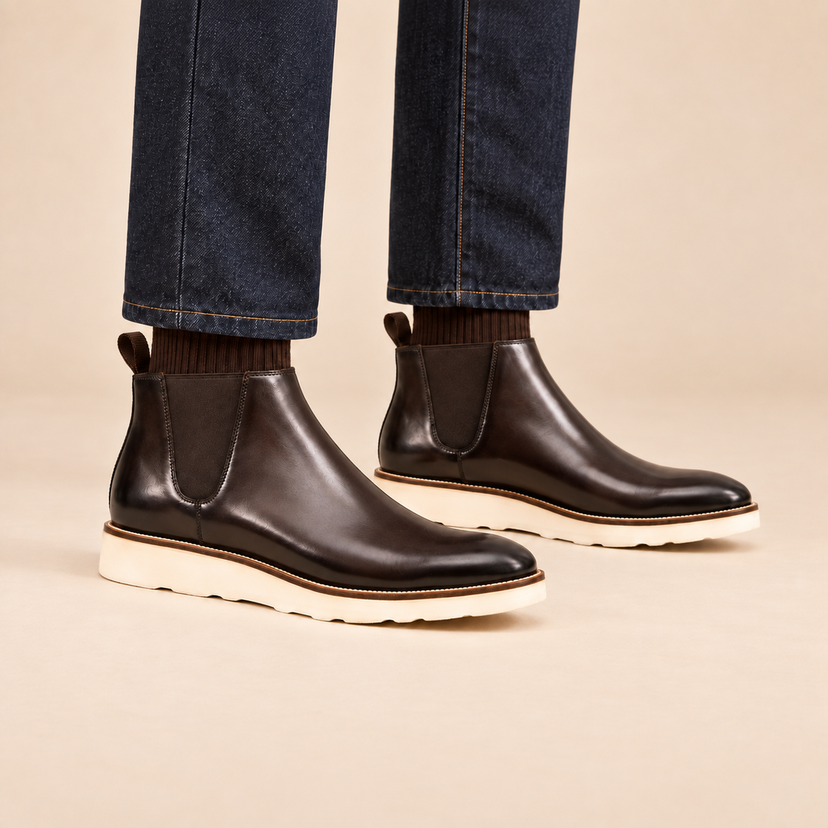 Dark Brown Plain-Toe Cow Leather Chelsea Boots