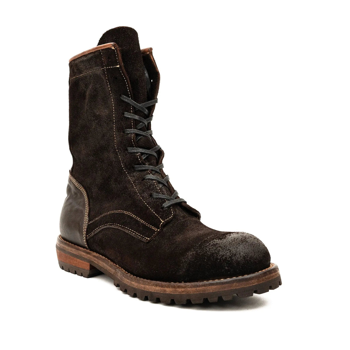 Dark Brown Plain-Toe Suede Leather Ankle Boots