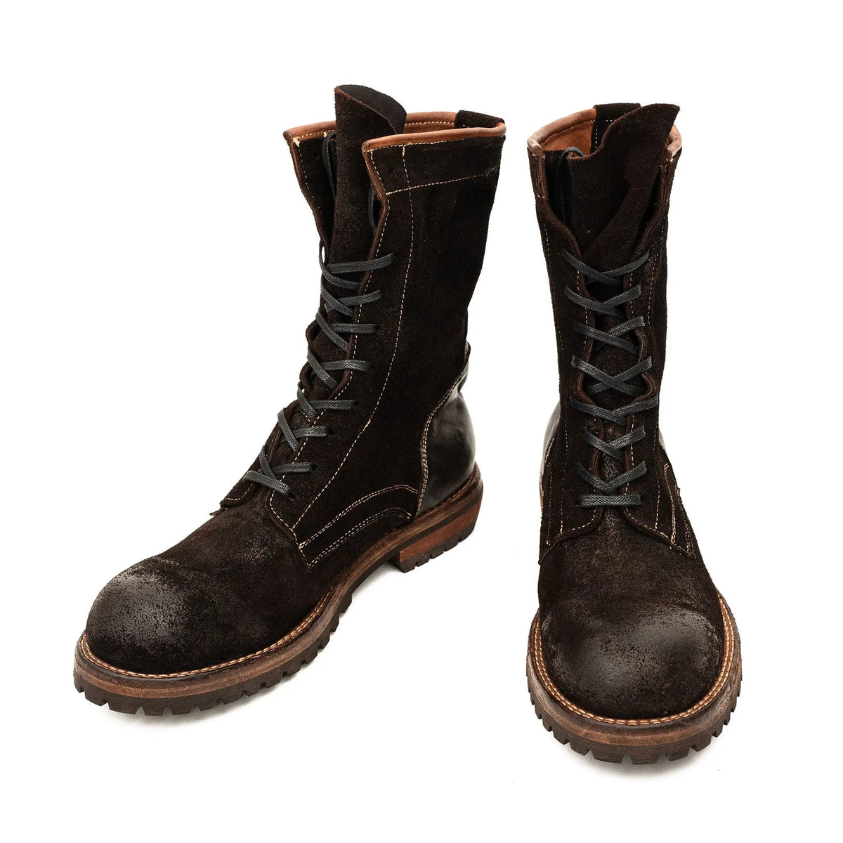 Dark Brown Plain-Toe Suede Leather Ankle Boots