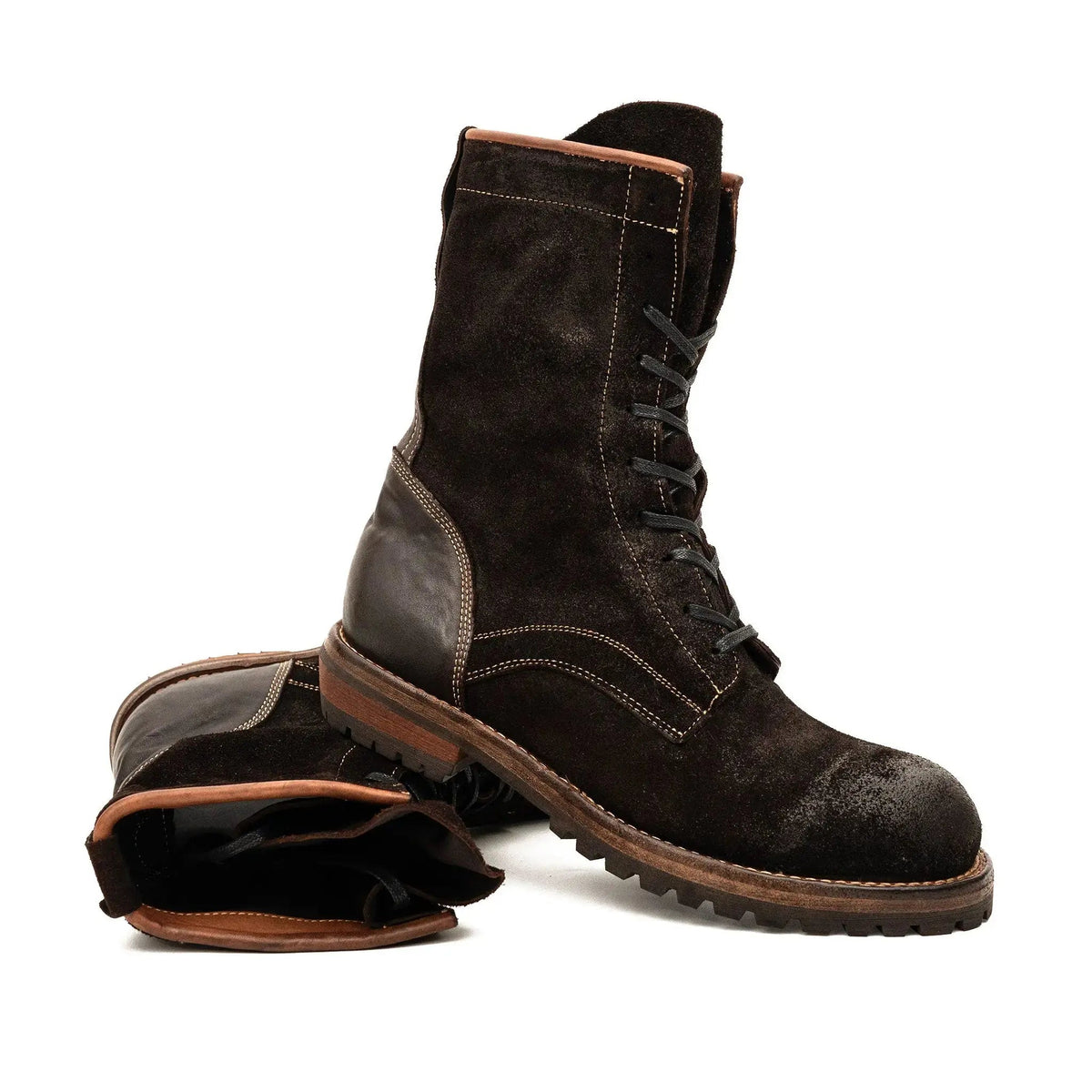 Dark Brown Plain-Toe Suede Leather Ankle Boots
