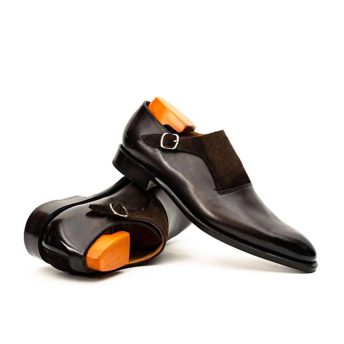 Dark Brown Plain-Toe Cow Leather Monk Shoes