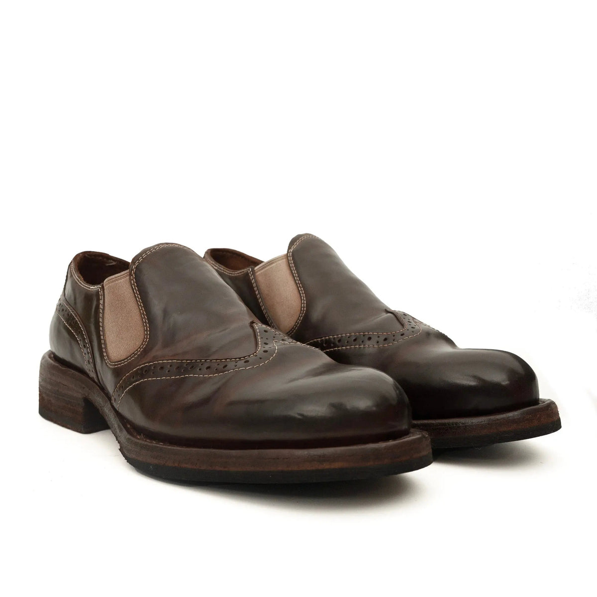 Dark Brown Plain-Toe Horse Butt Leather Loafers