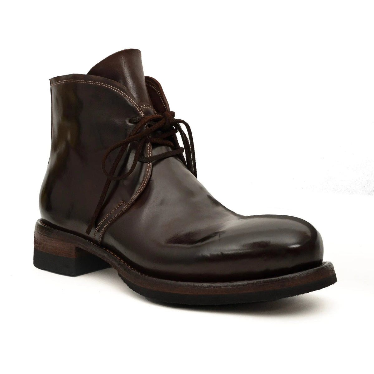 Dark Brown Plain-Toe Horse Butt Leather Ankle Boots