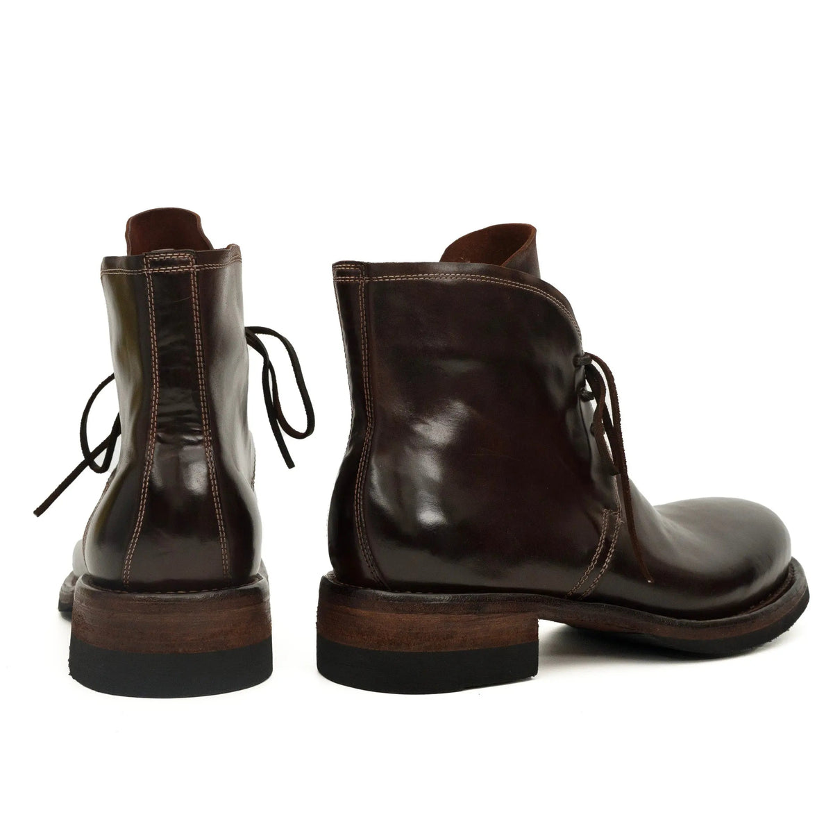 Dark Brown Plain-Toe Horse Butt Leather Ankle Boots
