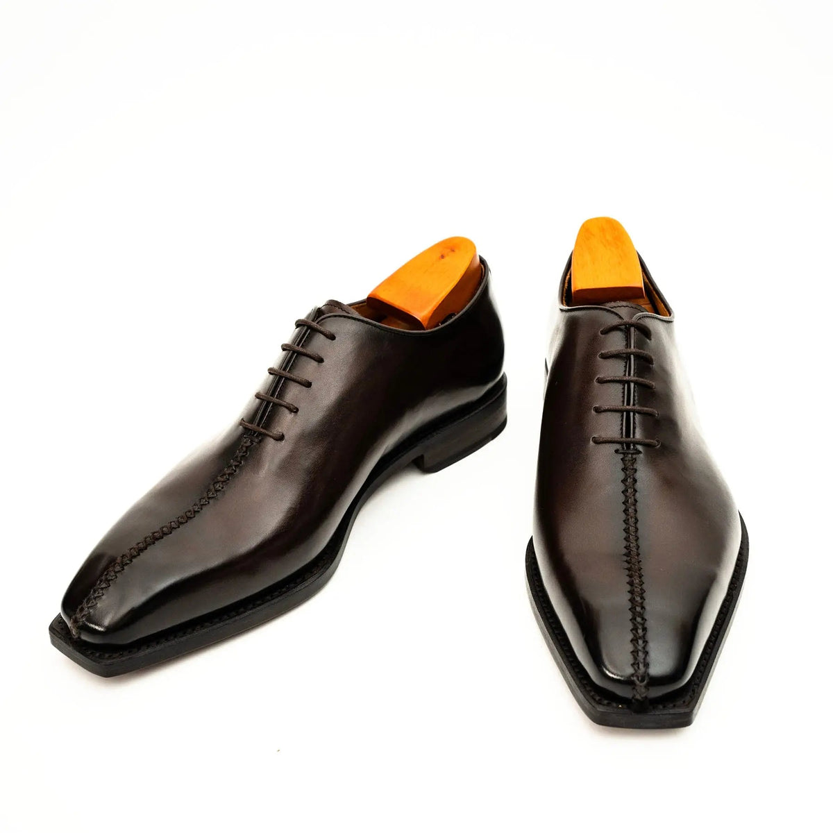 Dark Brown Plain-Toe Cow Leather Oxford Shoes