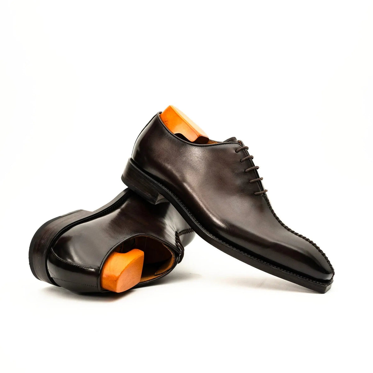 Dark Brown Plain-Toe Cow Leather Oxford Shoes