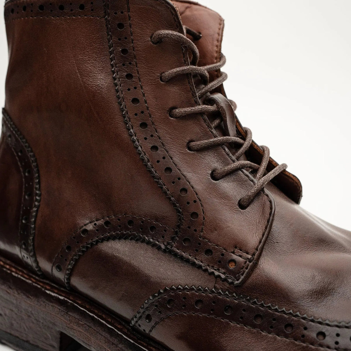 Brown Wingtip Cow Leather Ankle Boots