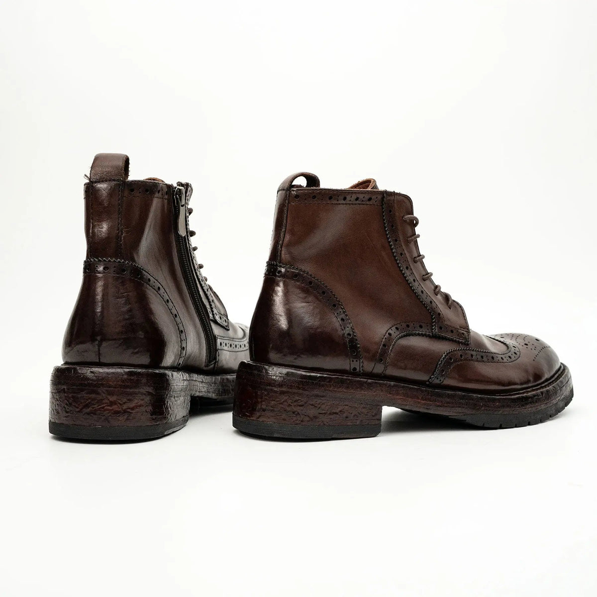 Brown Wingtip Cow Leather Ankle Boots
