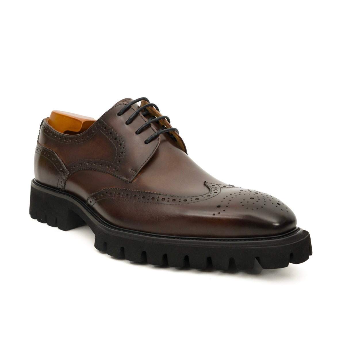 Dark Brown Wingtip Cow Leather Derby Shoes