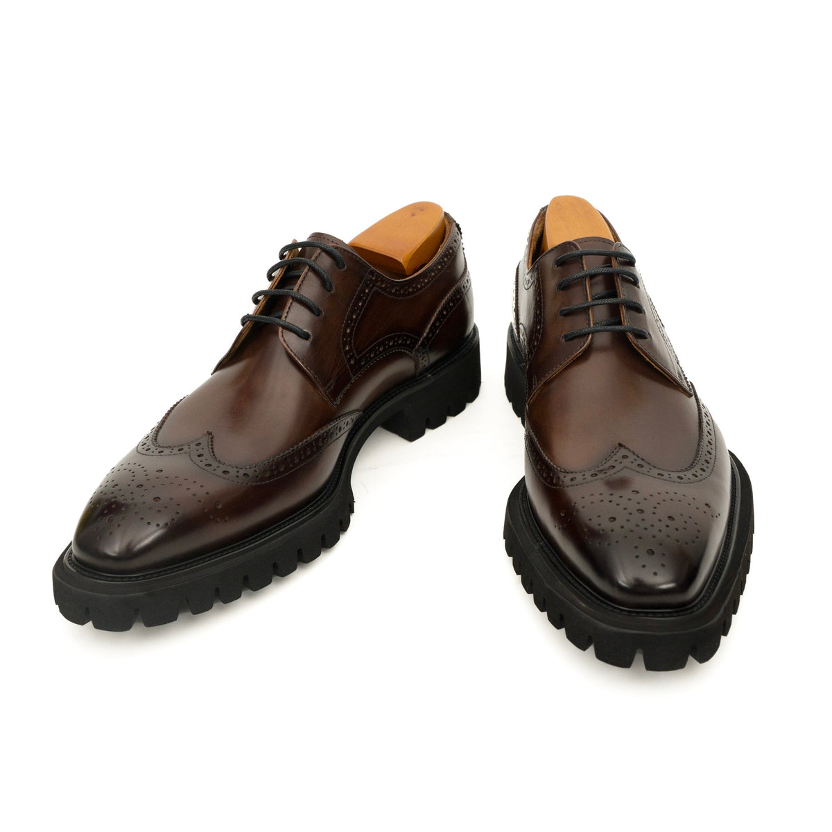 Dark Brown Wingtip Cow Leather Derby Shoes