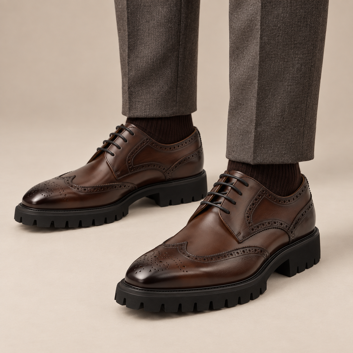 Dark Brown Wingtip Cow Leather Derby Shoes