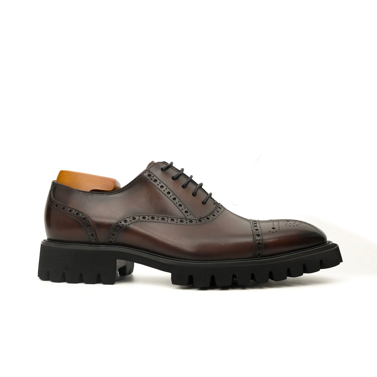 Dark Brown Wingtip Cow Leather Oxford Shoes